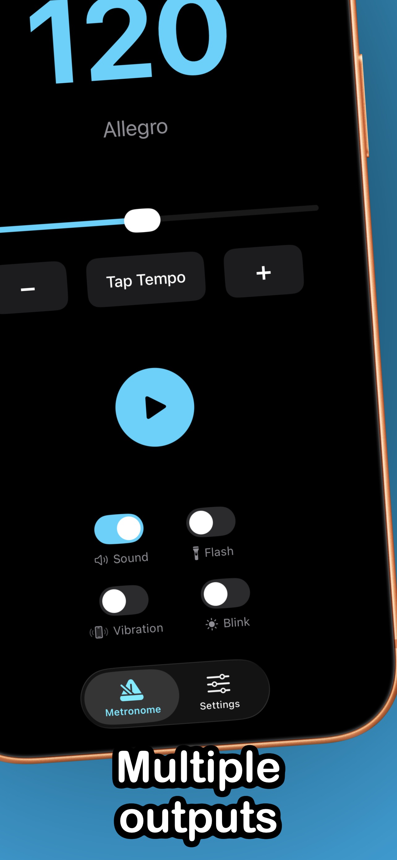 Output toggles for sound, flash, vibration and screen blink