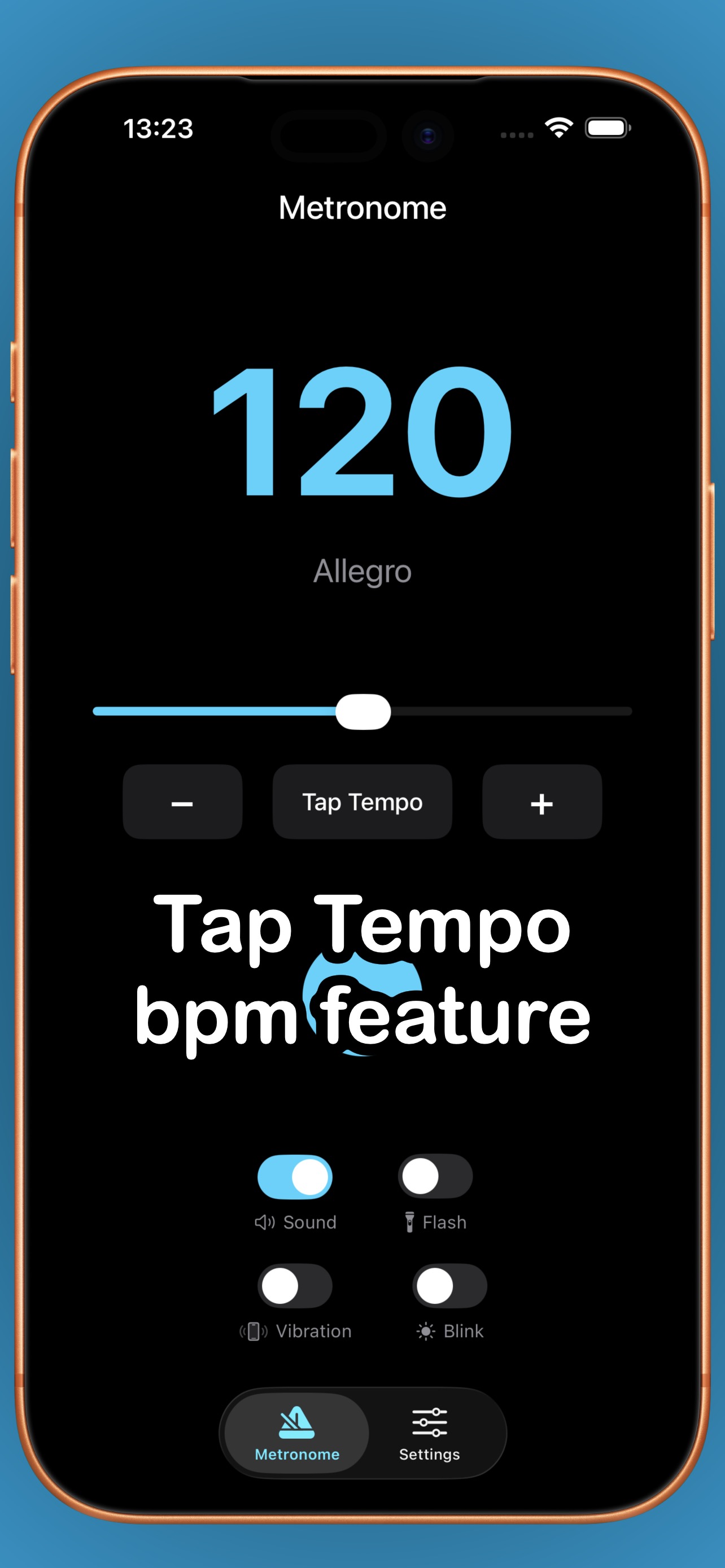 Tap Tempo feature highlighted on the metronome screen