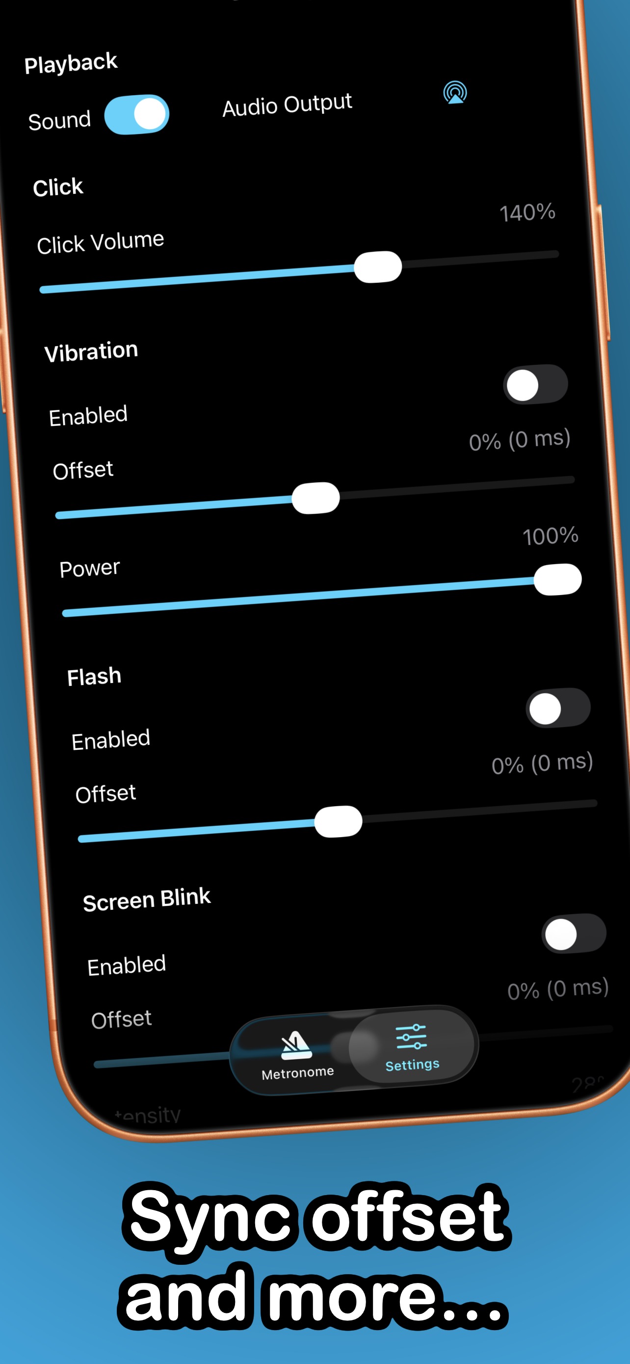 Per-channel offset controls to align audio, flash and blink